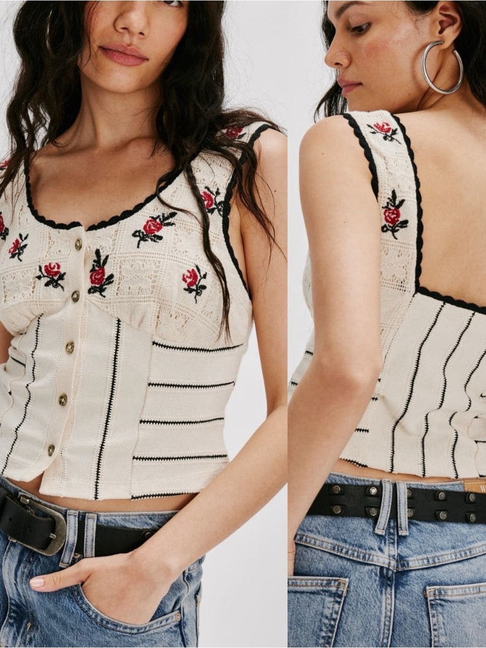 NWT Free People ROSE BUD KNIT TOP - IVORY COMBO Size Small